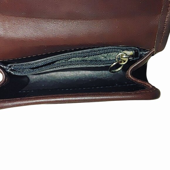 Coach Brown Leather Coin Purse Wallet Gold Keychain Attachment Snap Closure - Picture 12 of 16
